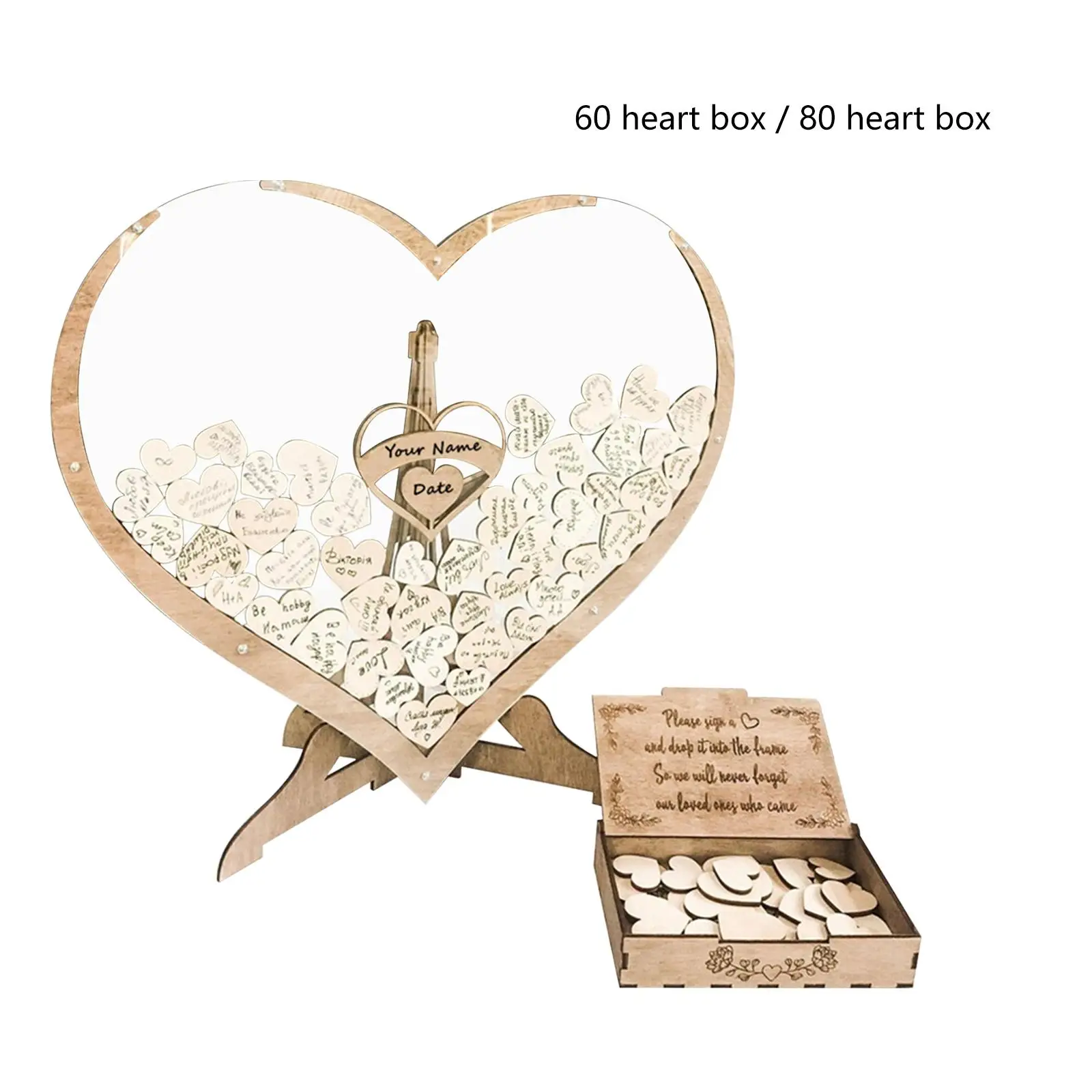 Heart Shaped Wedding Guest Book with Stand Sign Drop Top Wooden Frame for Party Decoration Baby Shower