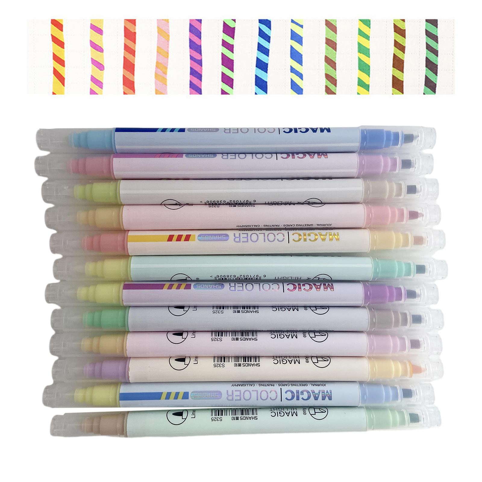 12x Marker Pens Highlighter Pen Portable Office Supplies Double Tip for Drawing Art Project Diaries Journaling Calendar Doodling