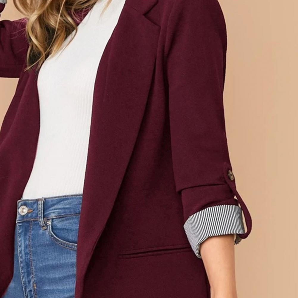 outono feminino blazer lapela bolsos arregaçar manga listrado retalhos punhos único botão cor sólida temperamento senhora terno casaco