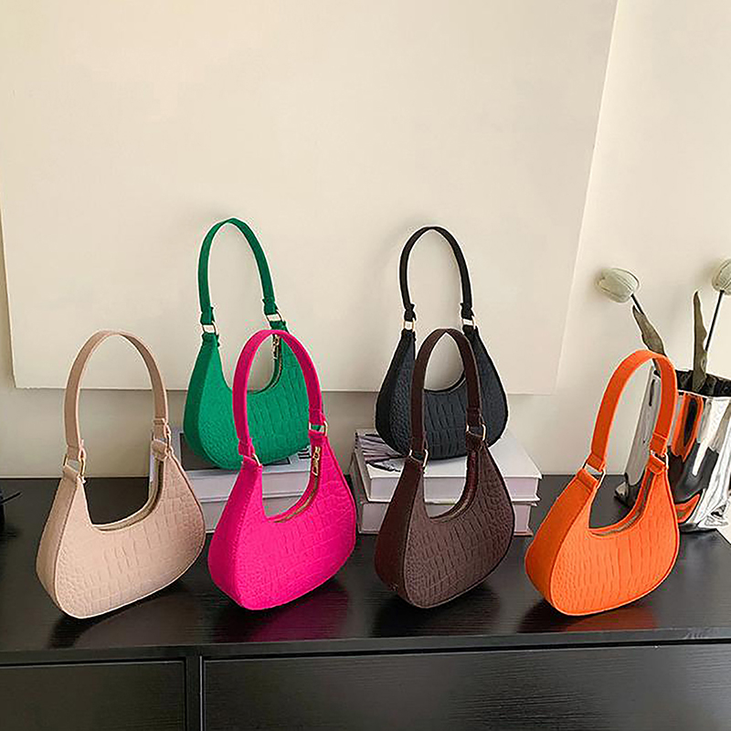 Candy Color Advanced Design Textur Achsel Handtaschen Filz Umhängetaschen für Frauen Frauen Subaxillar Tasche Geldbörsen Halbmond Tasche – Detail 1