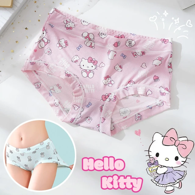 Hello Kitty Women Panties Underwear kawaii cartoon Seamless Female Lingerie  Sexy T-back G-string Thong Ice Silk Woman Underwear
