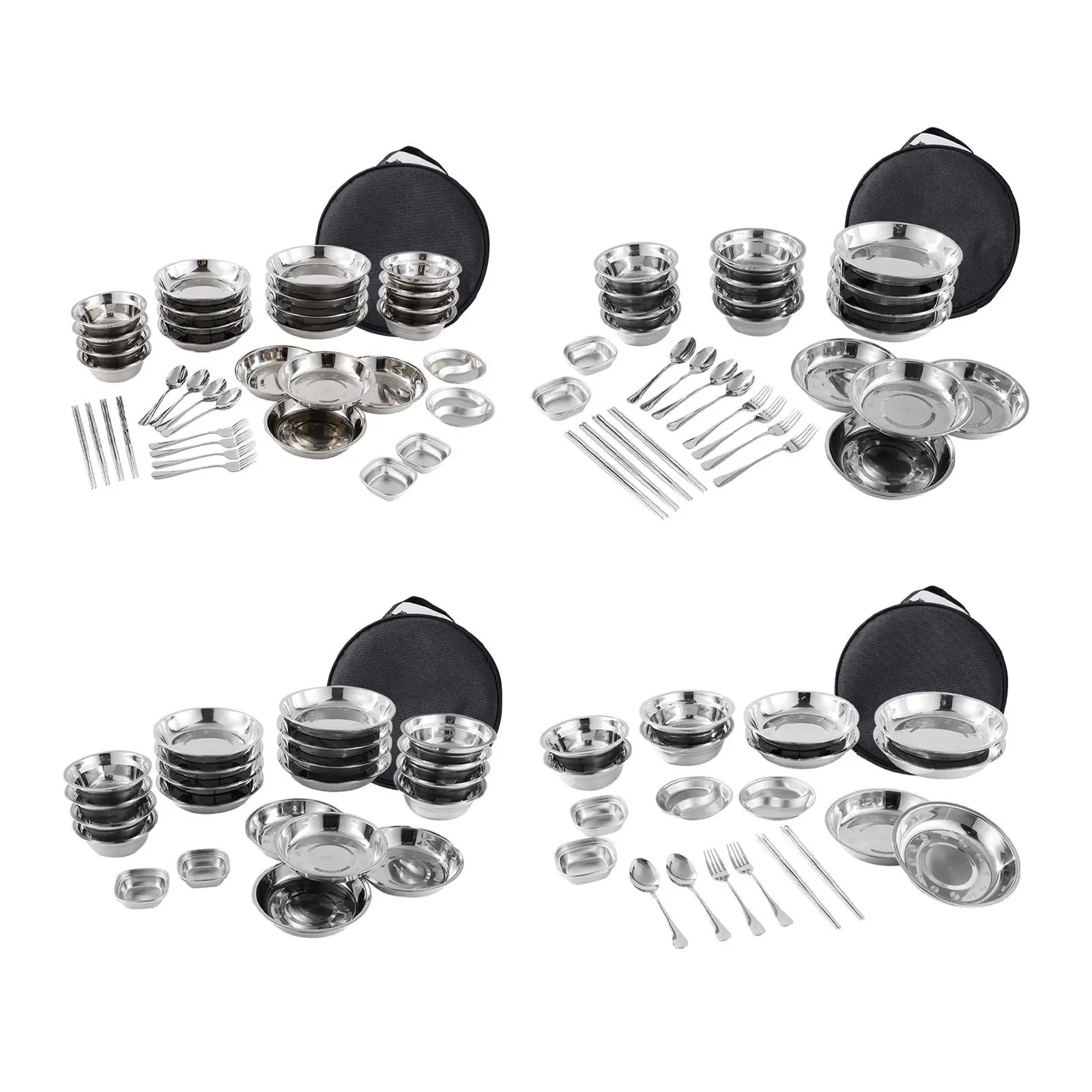 Stainless Steel Plates and Bowls Camping Cutlery Set Dishes Tableware with