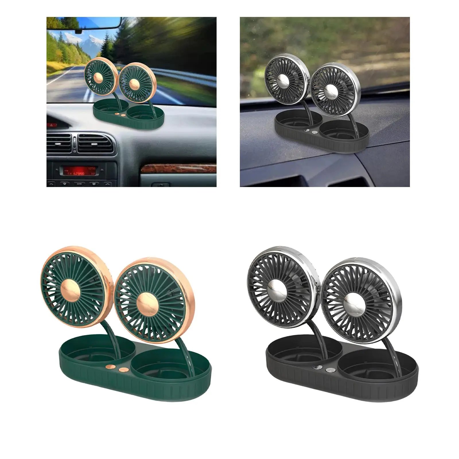 Electric Car Fans Dual Heads Adjustable Air Circulation Fan Tabletop Fittings Car Fan for Truck Dashboard Vehicles SUV RV