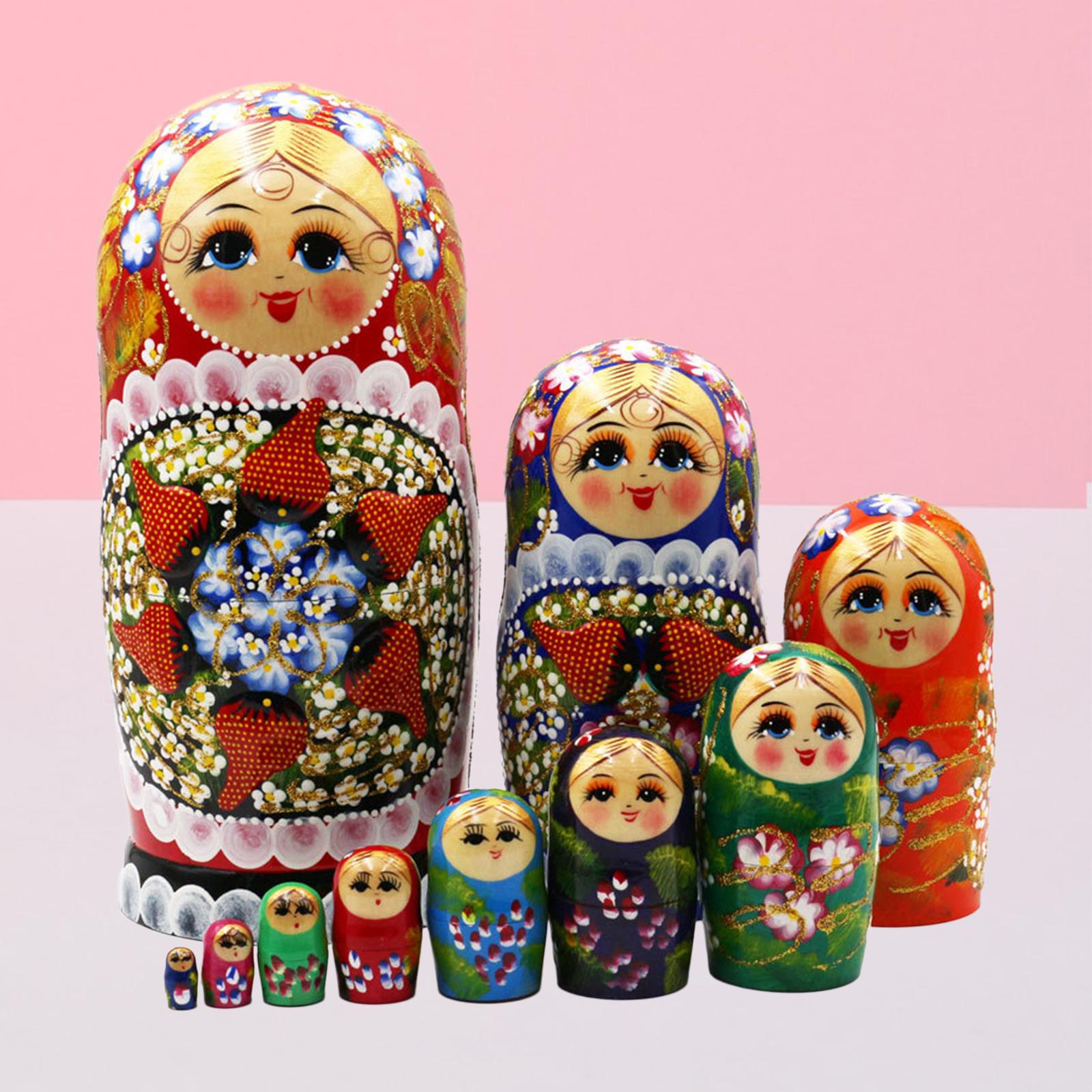 10x Nesting Doll Toy Desk Birthday Gifts Tabletop Handpainted Decoration