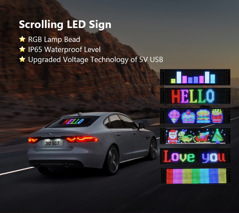 Description Picture 3 of itemScrolling Advertising LED Sign USB 5V App Control Logo Light DIY Custom Text Pattern Animation Programmable Display Car Screen