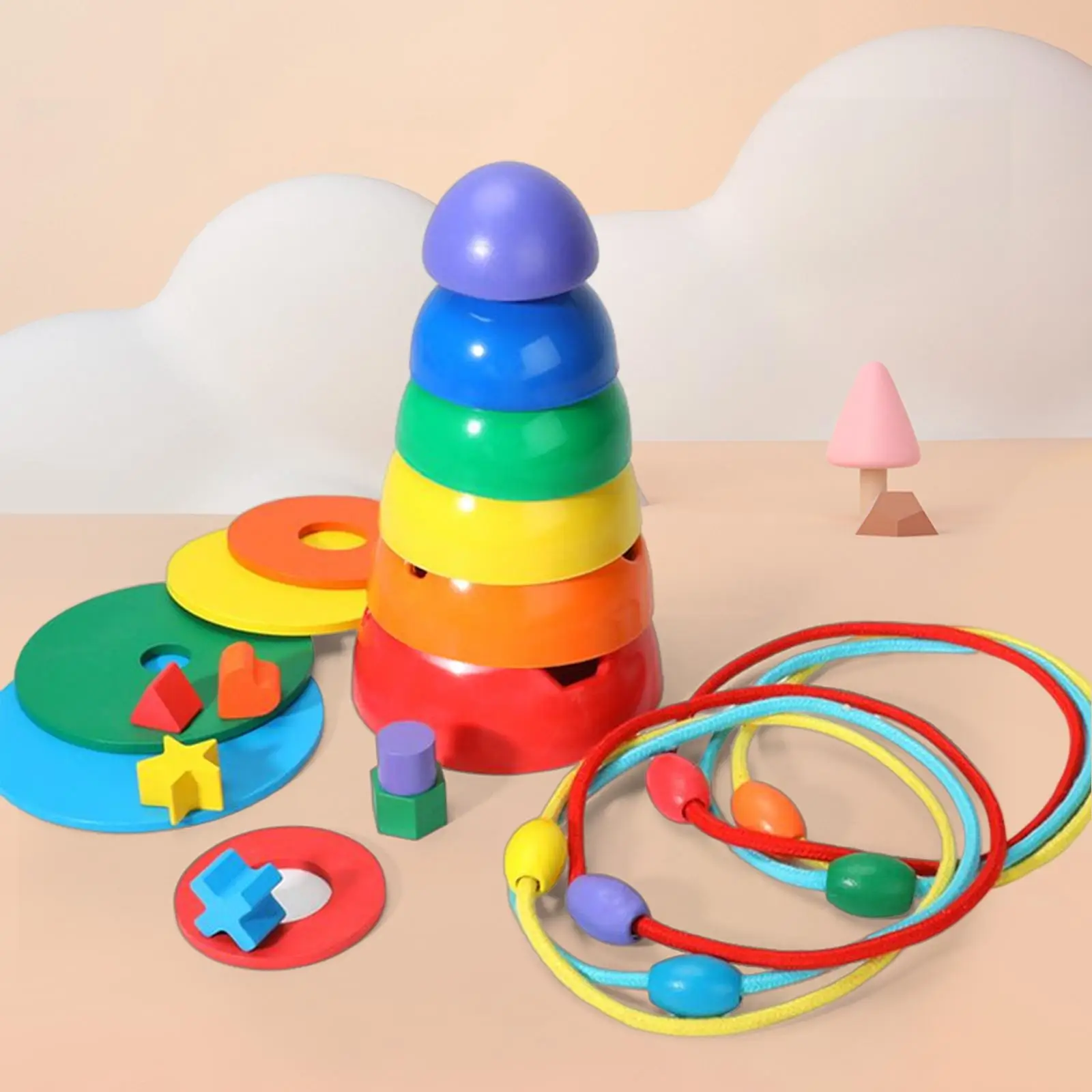 Montessori Colorful Stacking Blocks color Sorting Preschool Development Toy for Toddler Babies Children Birthday Gift