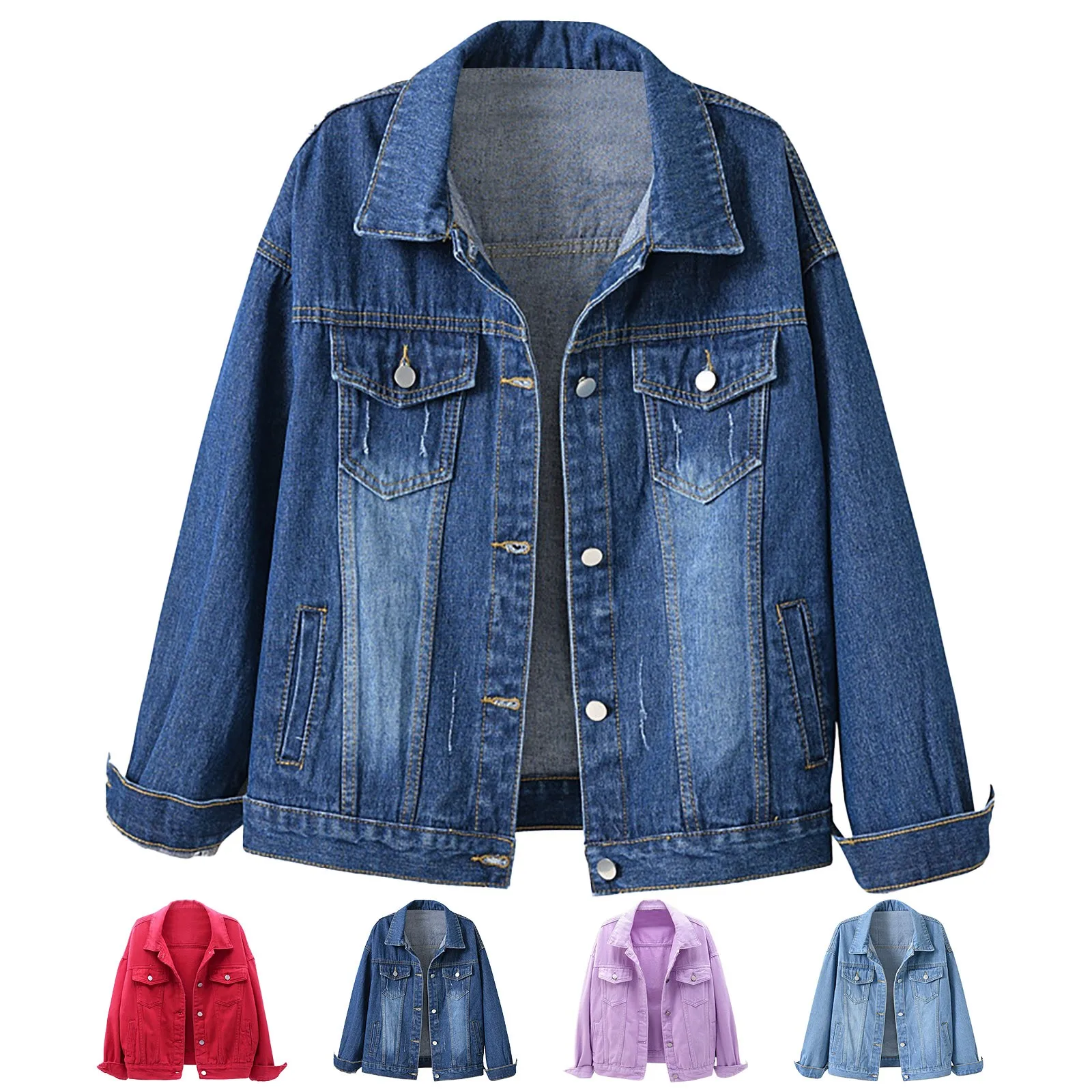 Женская цветная джинсовая куртка, короткий мешковатый Топ, джинсовая куртка,средней длины с шерстяной подкладкой, джинсовые куртки