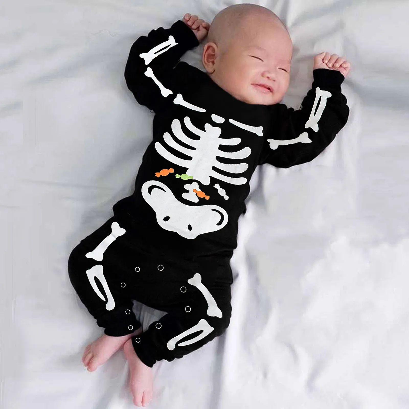 Xiaoluokaixin Newborn My First Halloween Christmas Outfits Baby Boy Girl Hooded Romper One Piece Jumpsuit Winter Clothing 