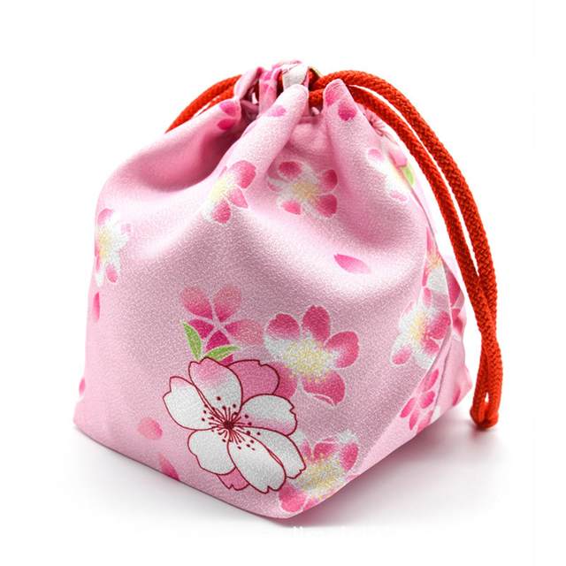 Cherry Blossom Japanese Drawstring Bag Women Party Kimono Makeup