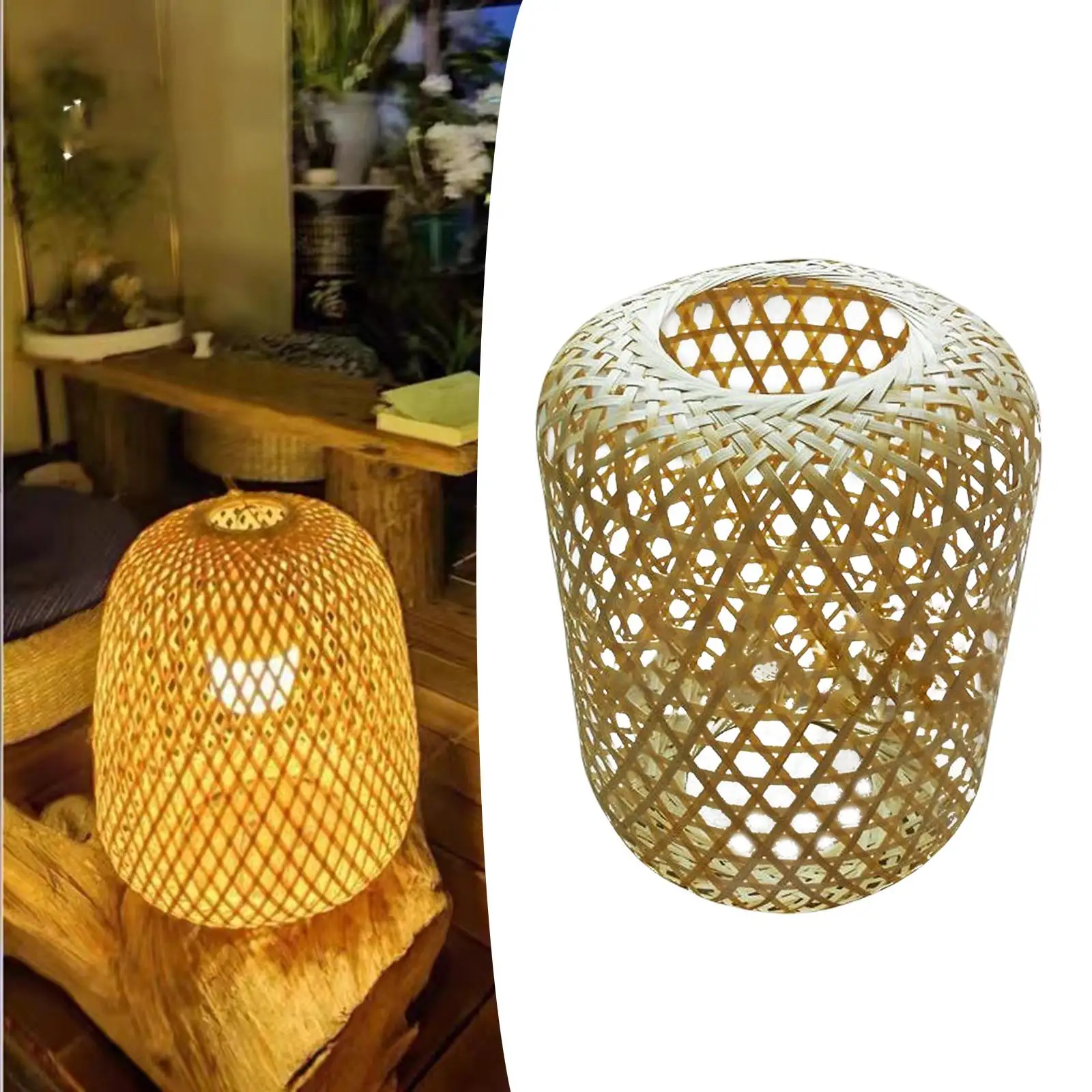 Rustic Bamboo Lamp Shade Ceiling Light Fixture Cover Pendant Light Decorative Chandelier Fitting for Bedroom Living Room Dorm