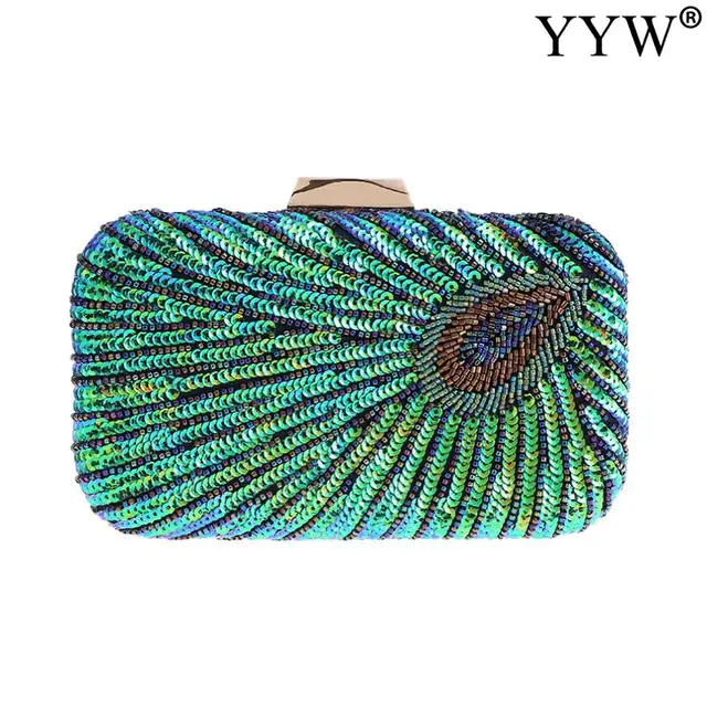 Lost in Vinatge Evening Bag with Sparkly Glitzy Turquoise Peacocks Beading  Clutch with Antique Gold Hardware and Black Silky Bag - AliExpress
