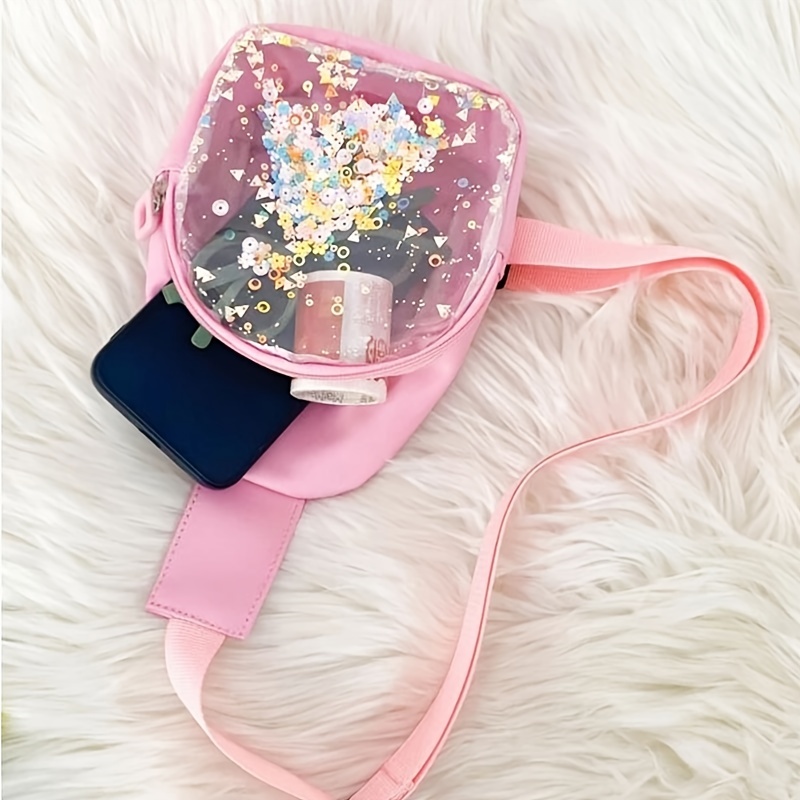 Baby Mädchen niedlich bunte transparente Pailletten Hüft tasche schöne Kinder Reiß verschluss Umhängetasche verstellbare Träger Umhängetaschen – Detail 4