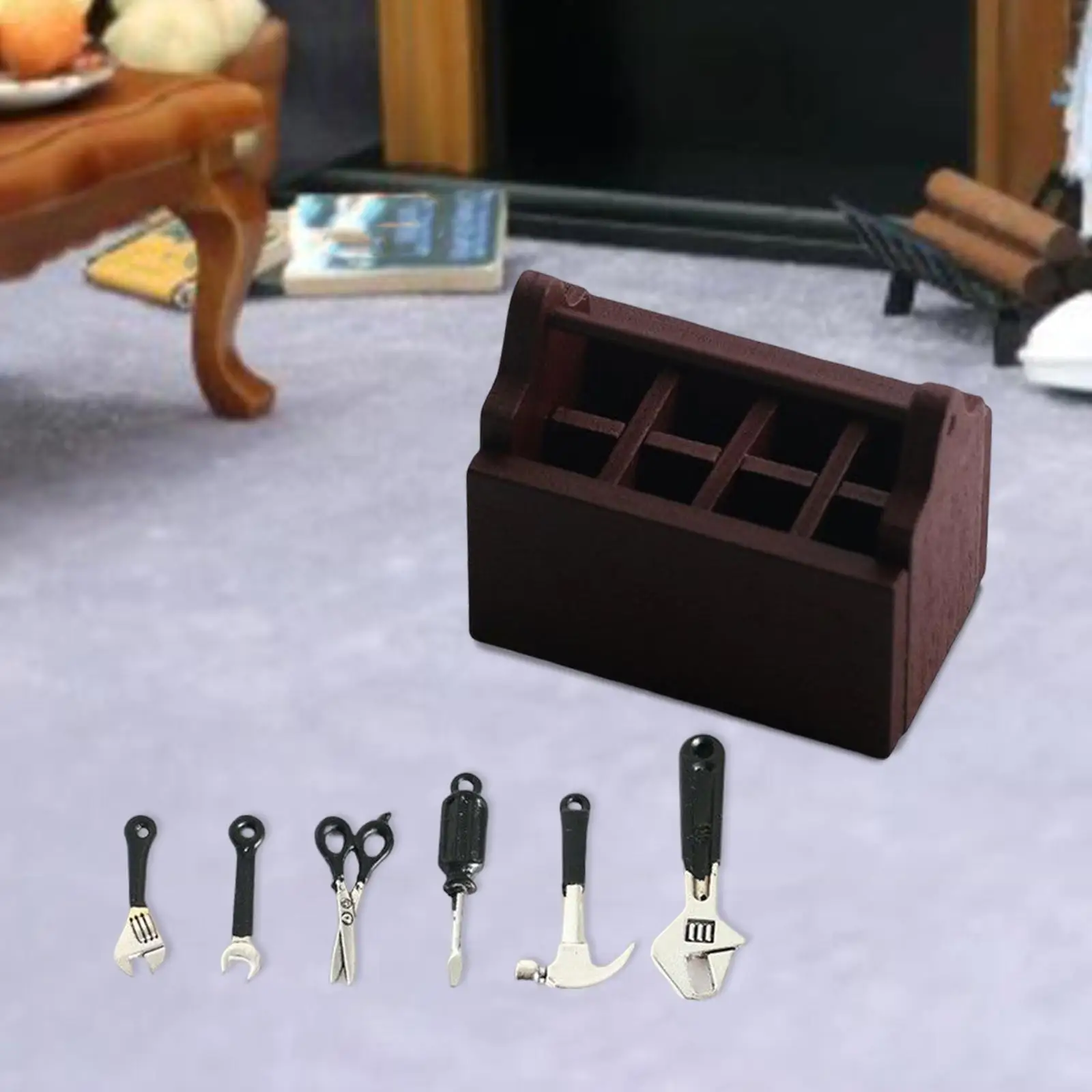 6Pcs Miniature Dollhouse Repair Tools with Storage Case Dollhouse Decor Accessory Life Scene Living Room 1:12 for Girls Gifts