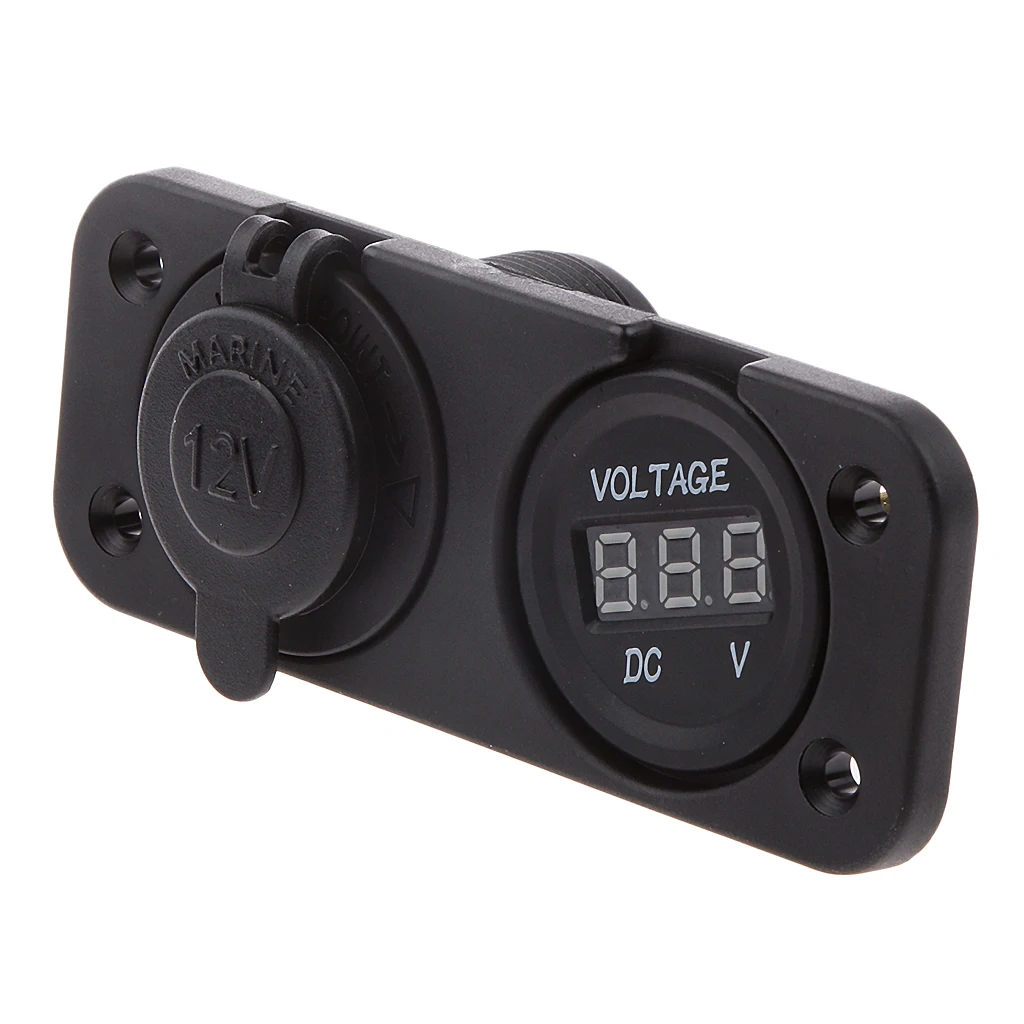 Marine 12V Cigarette Lighter Dual  Outlet + DC Voltmeter for Motorbike Car/Boat/ATV//Camper/s Universal Use