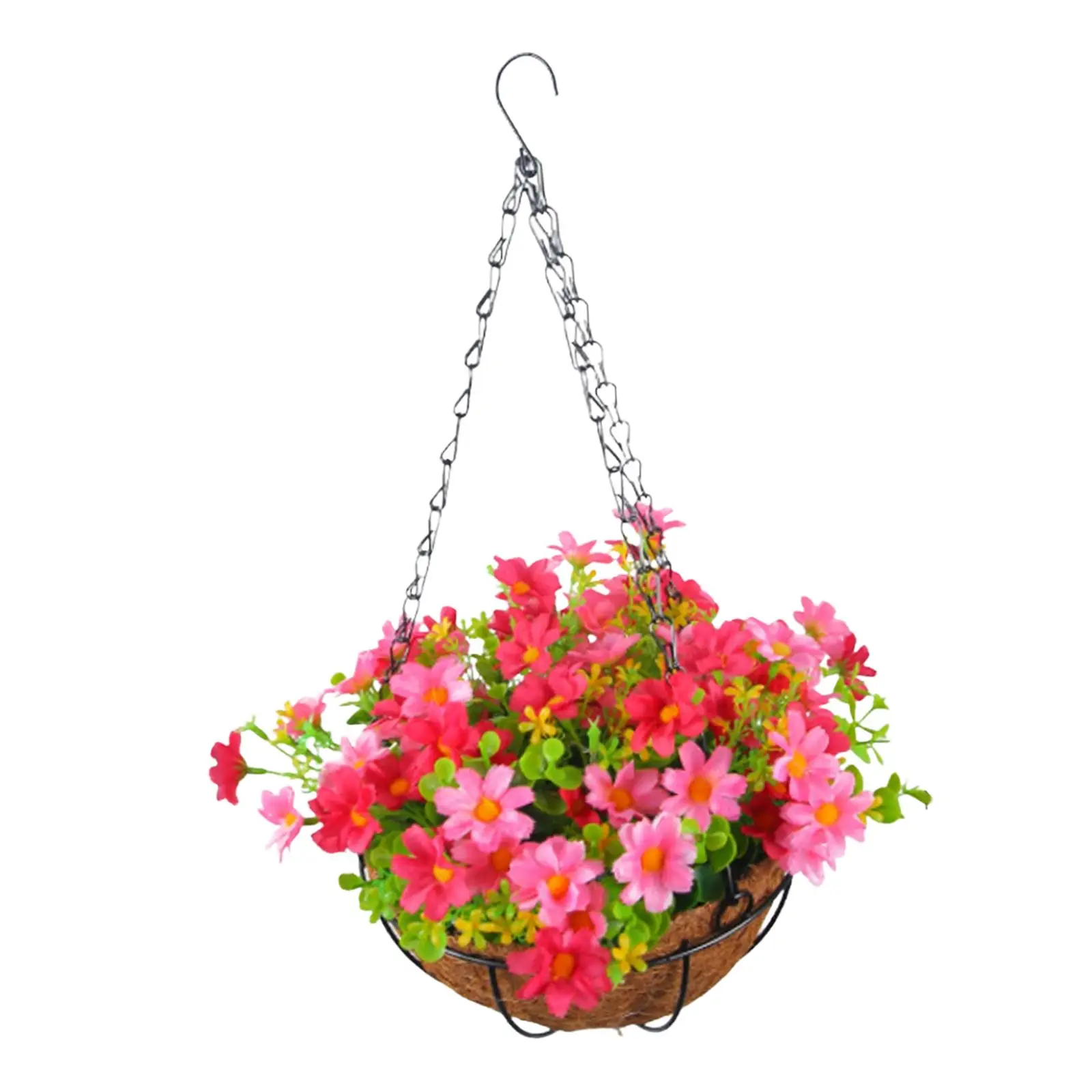 Artificial Daisy Flowers Basket Ornament Plant Hanger for Yard Balcony Patio