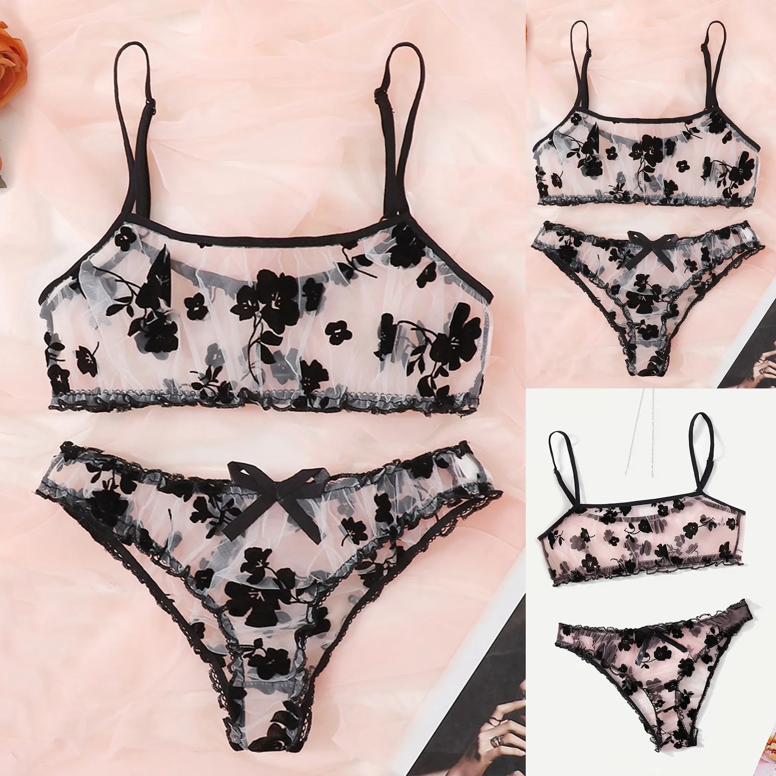 bralette sets 25# Erotic Sexy Lingerie Sets Women Sensual Underwear Push Up Bra With Lace Transparent Seamless Intimate Flower Embroidery bra and panty