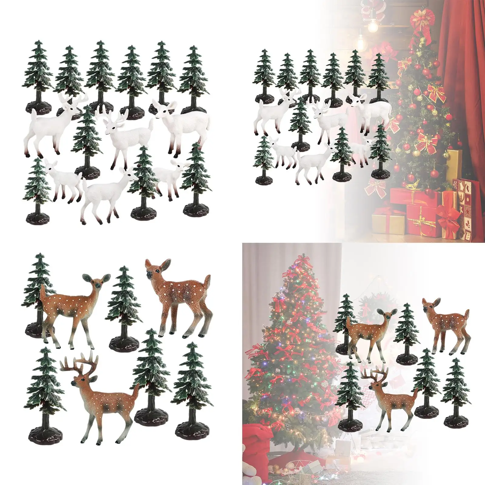 Realistic Tree Deer Figures Mini Desktop Decorations for Xmas Diorama Kids