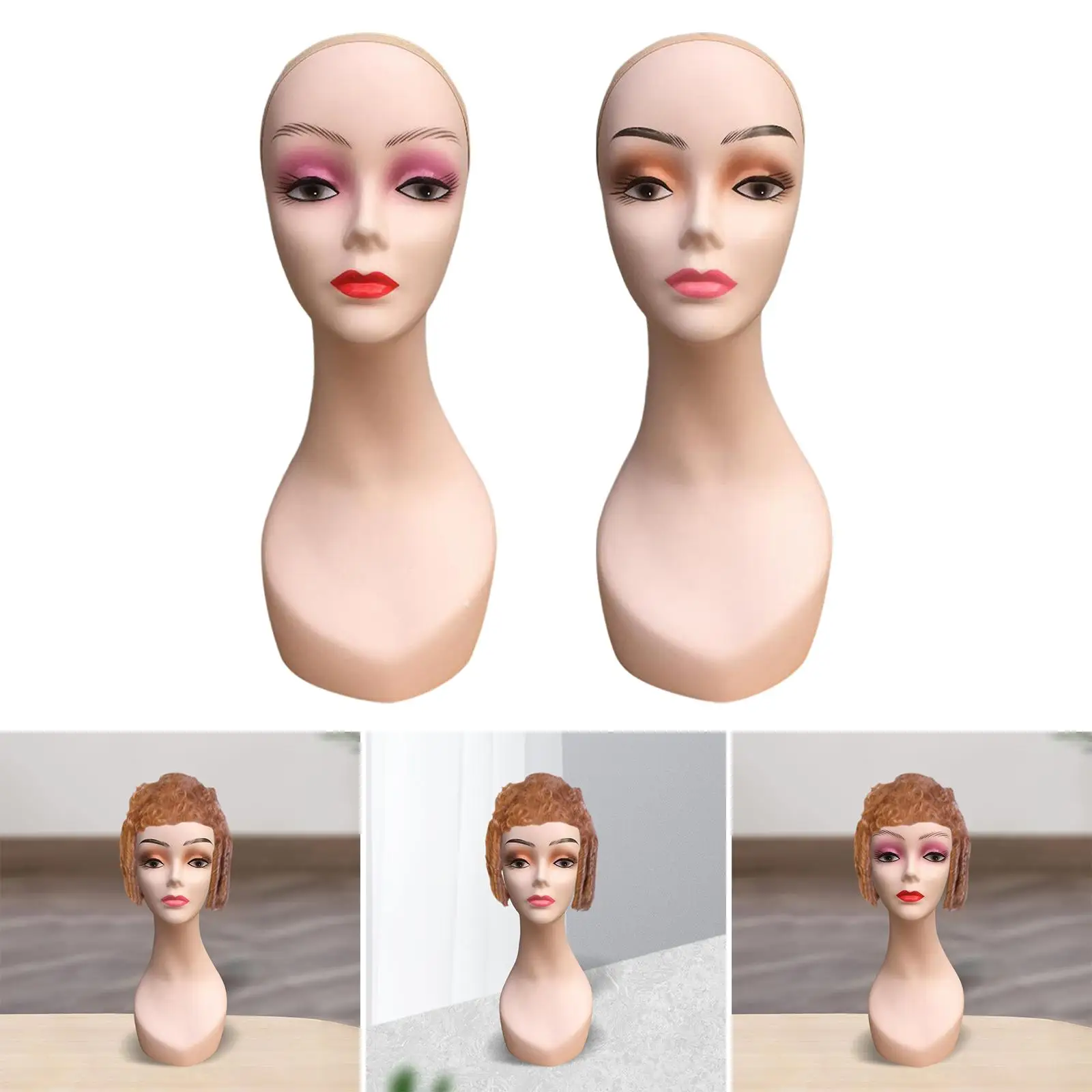 Women Mannequin Head with Makeup Durable Female Manikin Wig Head Stand for Headscarves Hairpieces Necklaces Jewelry Glasses Hats