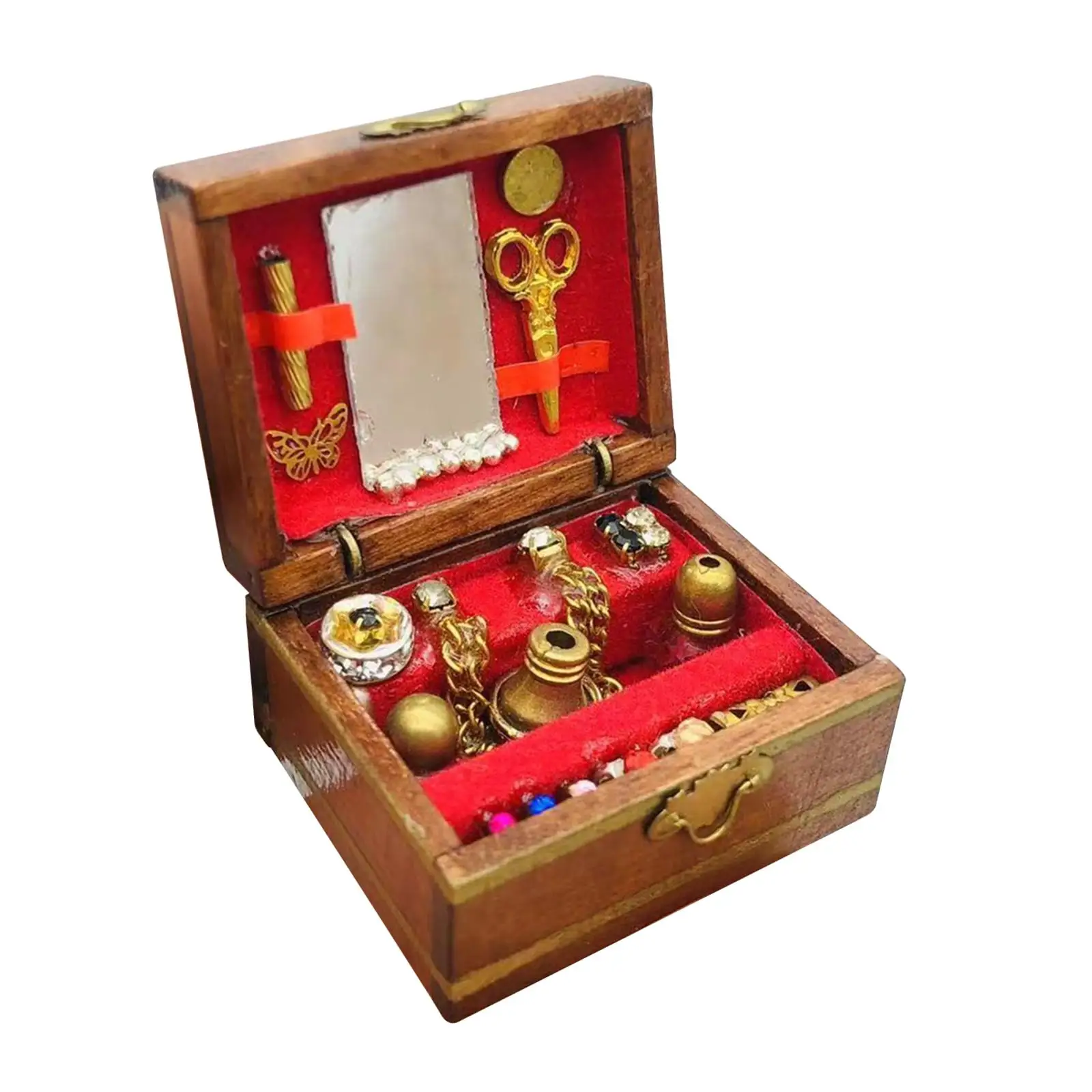 1:12 Doll House Retro Wooden Treasure Chest Mini Model Smooth Surface and Polished Exquisite Workmanship Jewelry Case Organizer