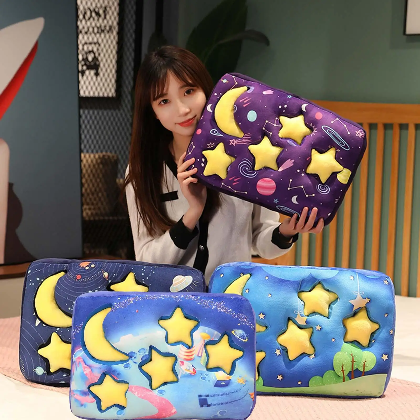 Sky Series Star Moon Child Safety  Sky Decor Plush Dolls Throw  Stuffed Plush Toy for Livingroom Kids Toddlers Baby