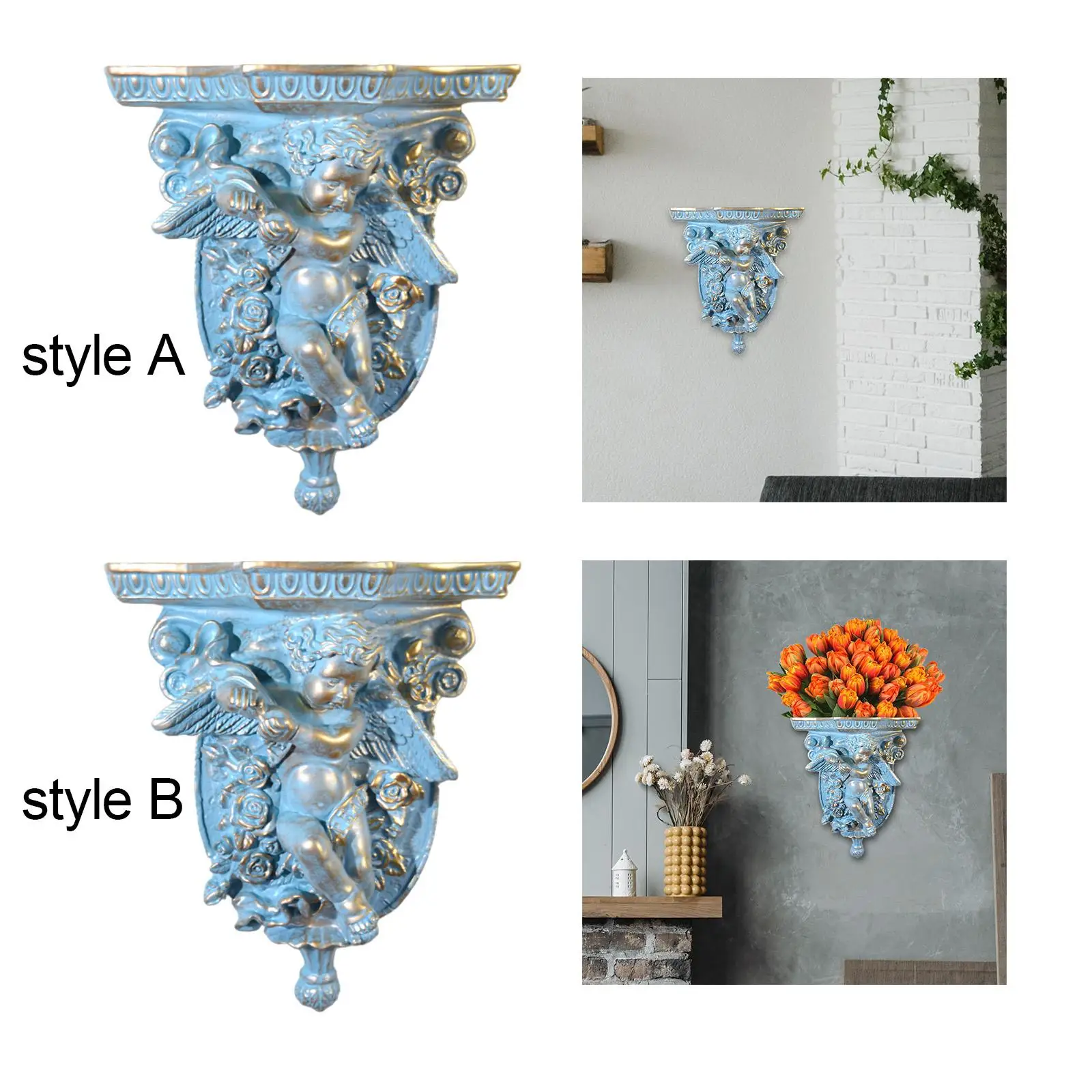 Retro Floating Shelves Decorative Flower Pot Stand Holder Wall Organizer Hollow Flower Carving Wall Art for Living Room Office