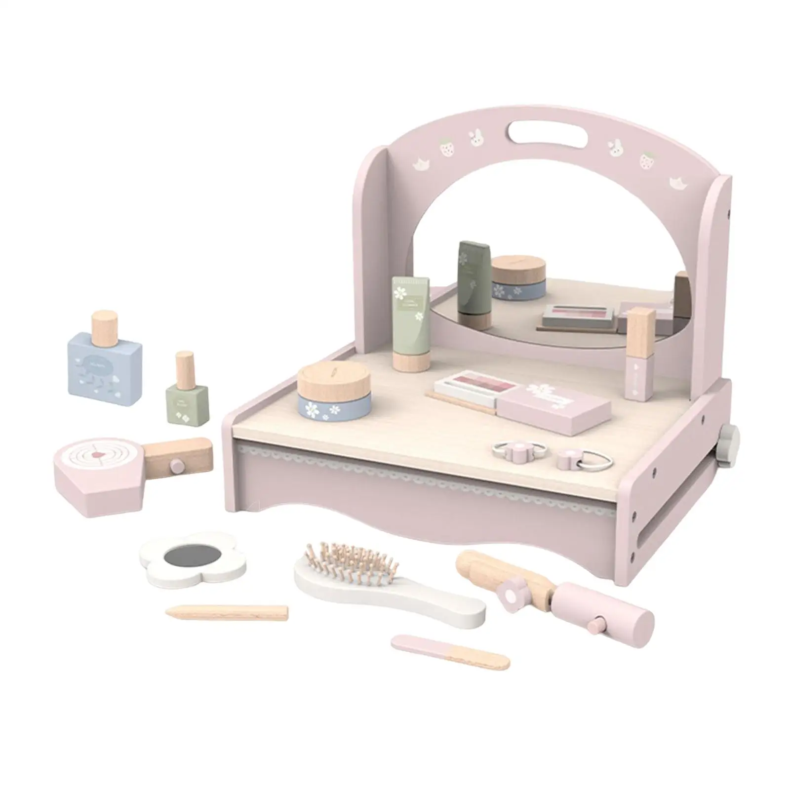 Wood Kids Makeup Sets Cosmetic Set Kids Vanity Table Role Play Learning
