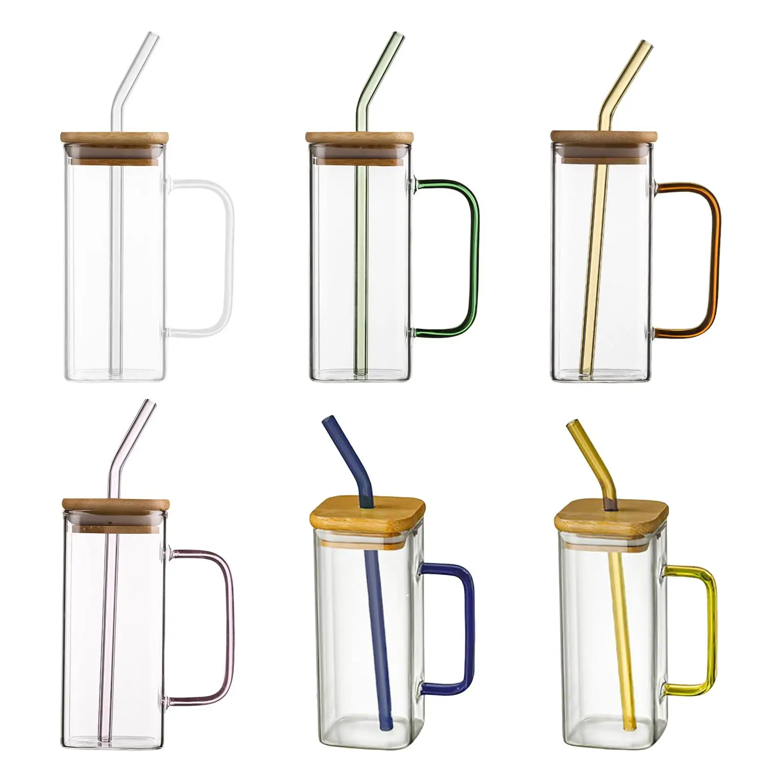 Glass Mug Heat Resistant Reusable Drinking Glass Bottle square Cup for Kids and Adults Iced Coffee Beverage Juice