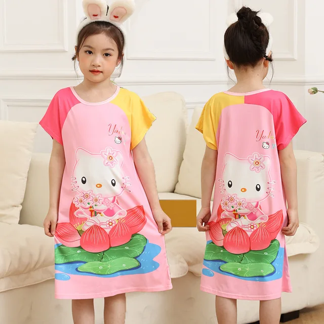 Sanrio Anime Hello Kitty Girls Pajamas Cinnamoroll Kuromi Nightwear Kids  Pure Cotton Sleepwear Spring Autumn Children Homewear