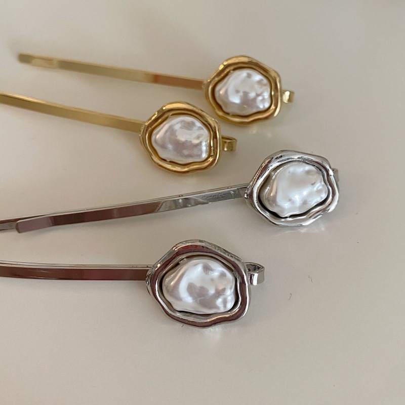 Koreanische Art einfache neue unregelmäßig geformte Perle Haars pangen Legierung Stirn Knall Clip exquisite Seite Clip Haarnadel für Frauen – Detail 5