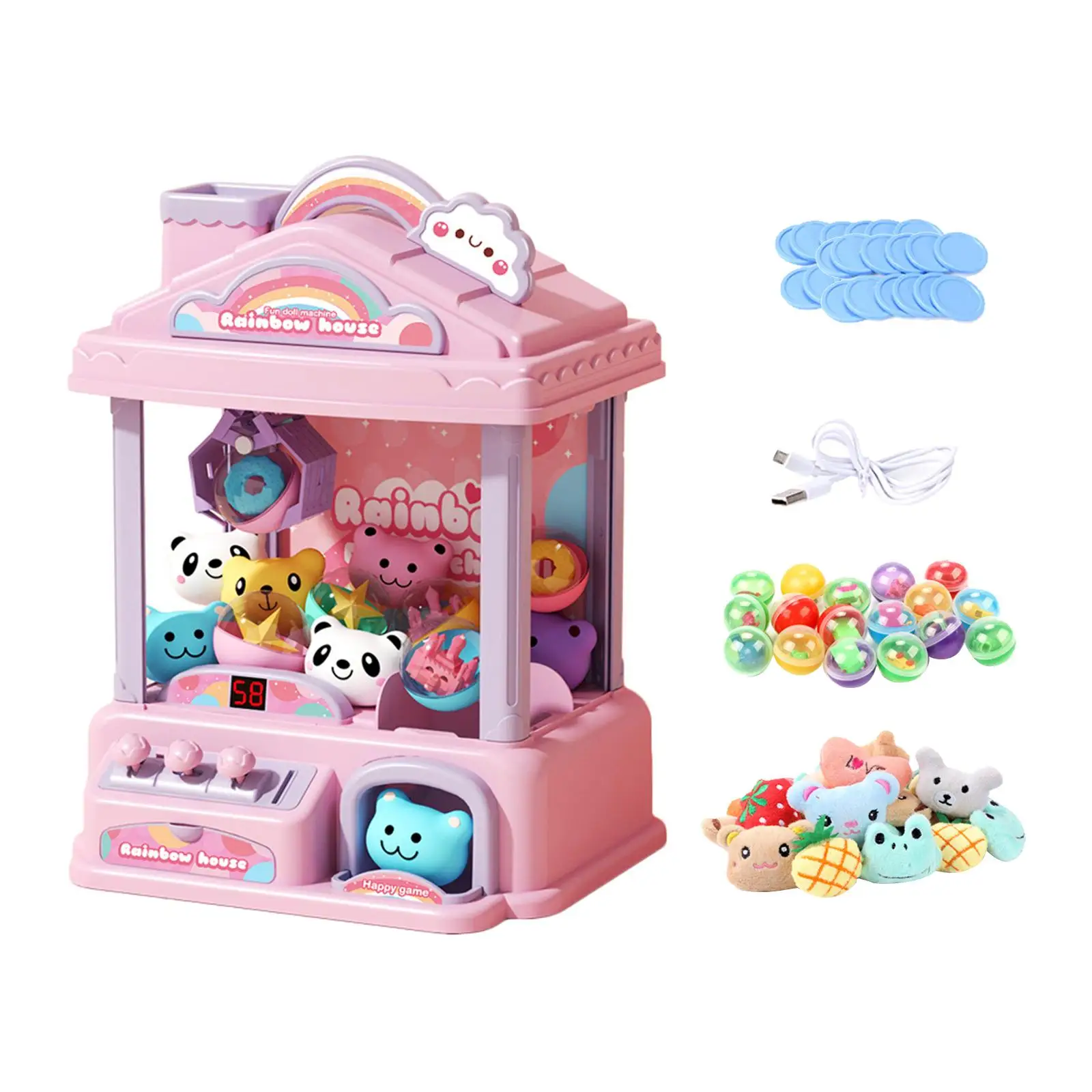 Claw Machine Electronic Small Toys with 20 Dolls 20 Capsules Mini Vending Machine for Toddler Boys Girls Kid Children Best Gifts