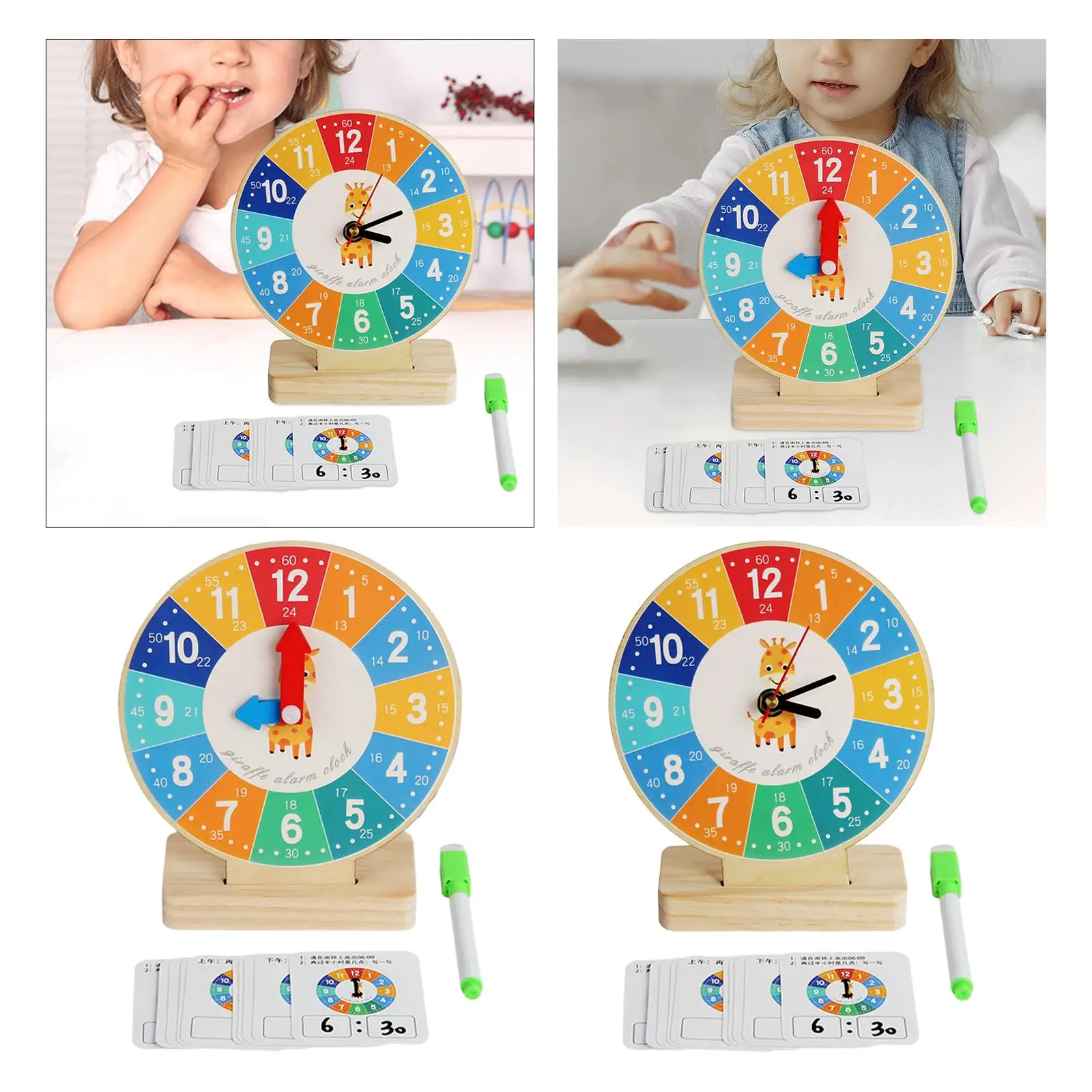 Kids Teaching Clocks Wooden Clock Toy Puzzle Sensory Toy Montessori Toy for