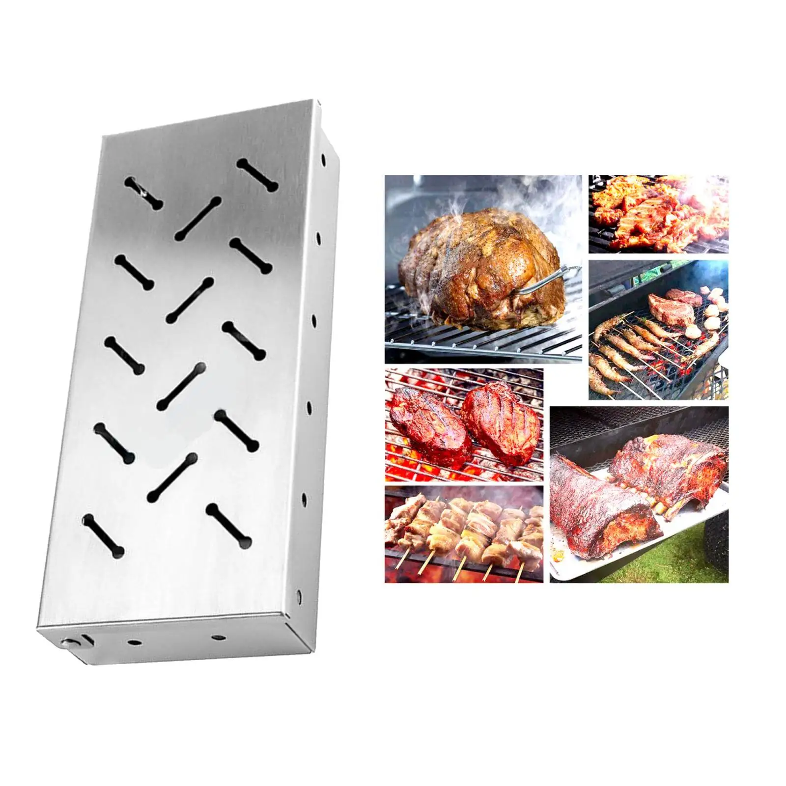 Durable BBQ Stainless Steel Smoker Box Charcoal Gas Grill for Meat Smoking