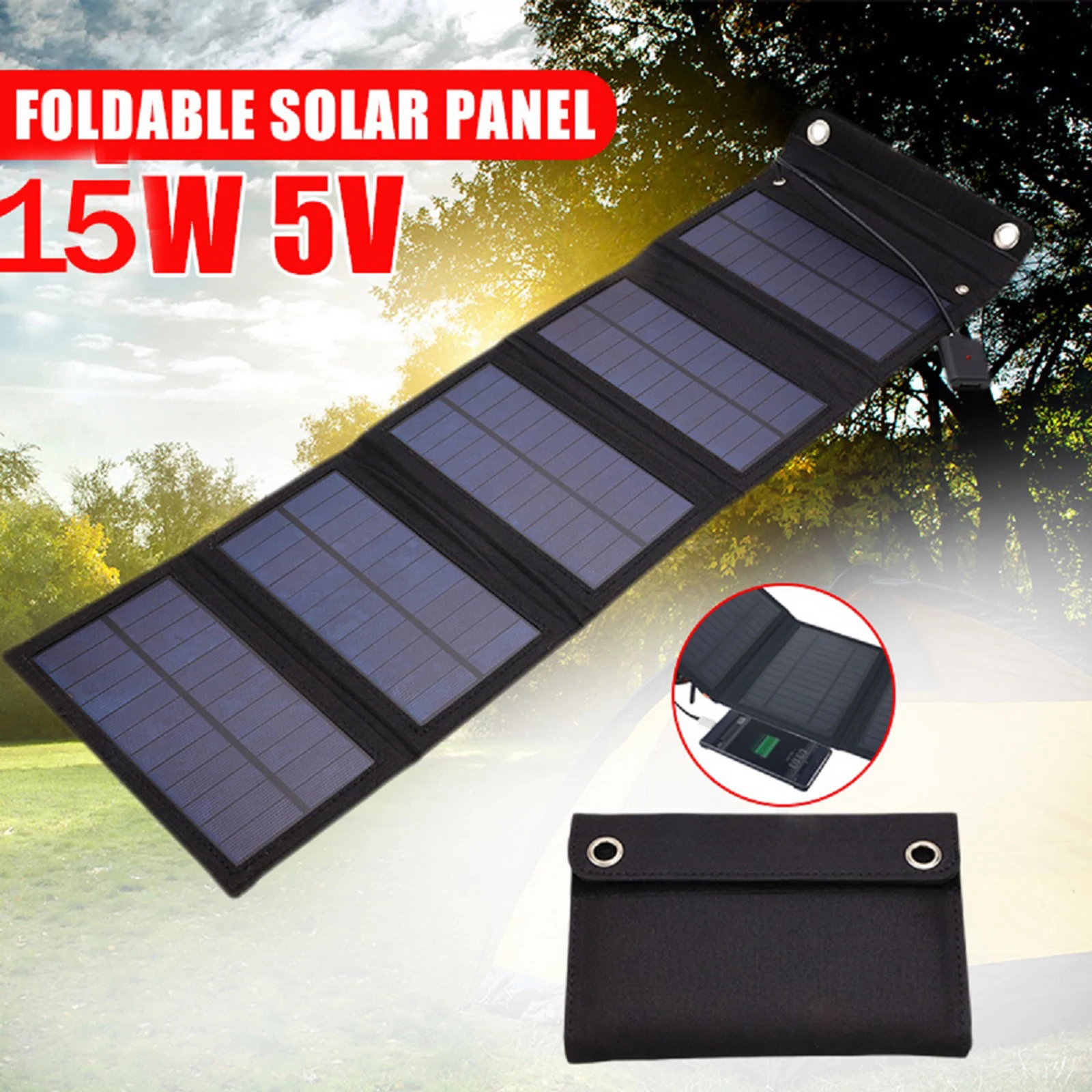 15W Foldable Solar Panel Charger for Portable Generator Power Station