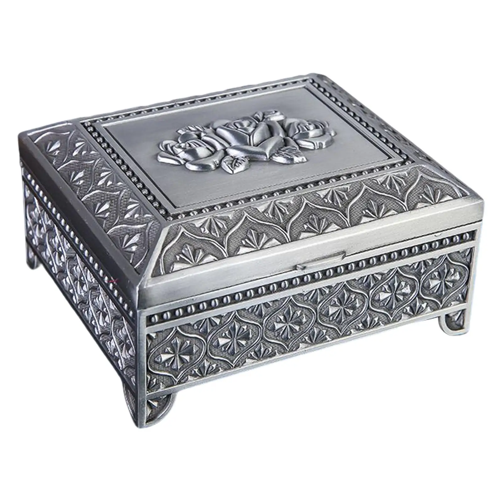 Trinket Box Metallic Engraved Rectangle Jewelry Box Anniversaries Gift Wedding Centerpieces Rectangular for Women Girls Fadeless