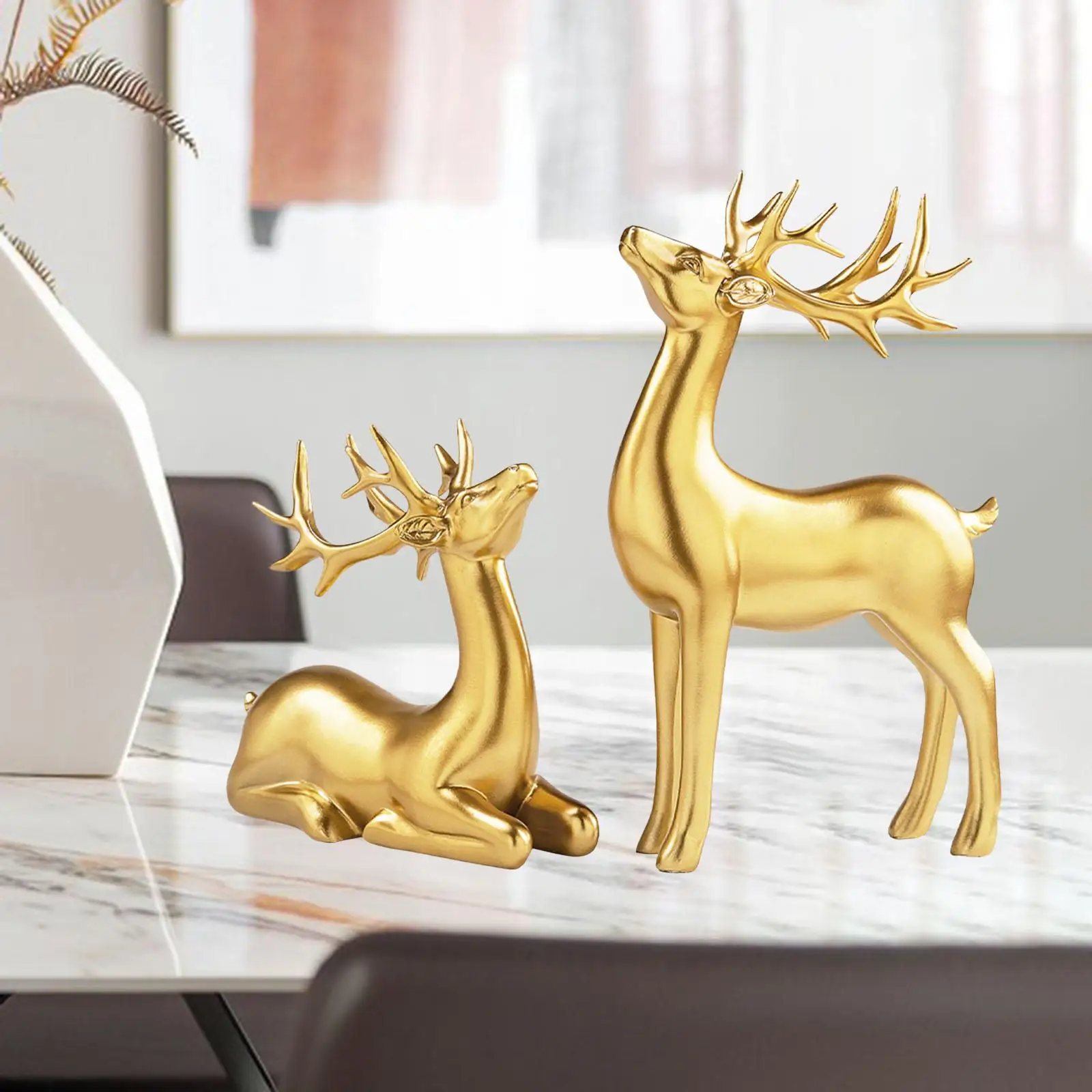 2x Modern Couple Deer Statue Figurine Sculpture Craft Gifts for Desktop Bookcase TV Cabinet Decoration