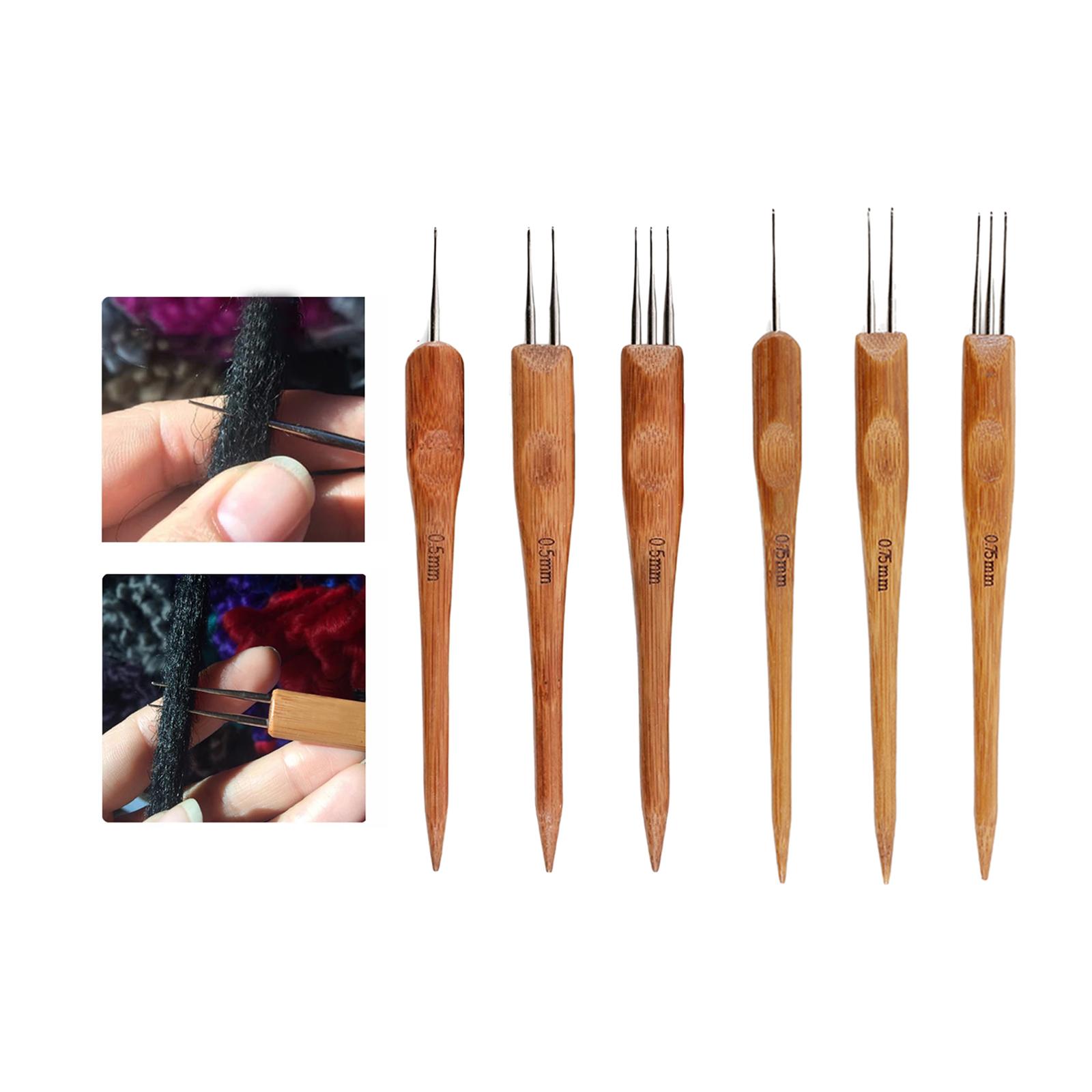 3 Pieces Dreadlock Crochet Hook Hair Braiding Weaving Wooden Handle Locs Crochet Needle for Braid Crafts Hair Accessories