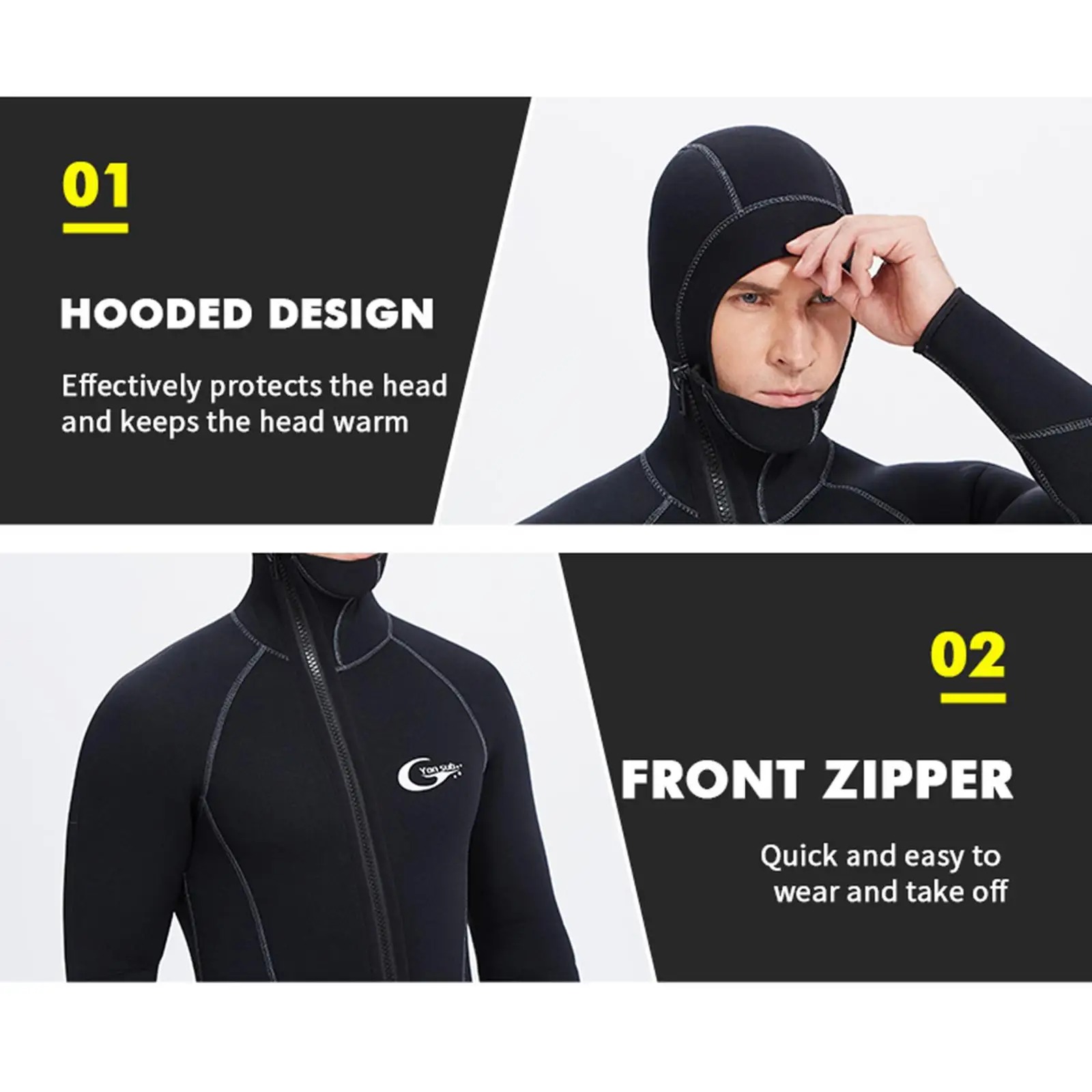 Mens Wetsuits Jumpsuit Full Body 5mm Neoprene Hooded Wet Suit Swimming Suit for Water Sports Kayaking Snorkeling