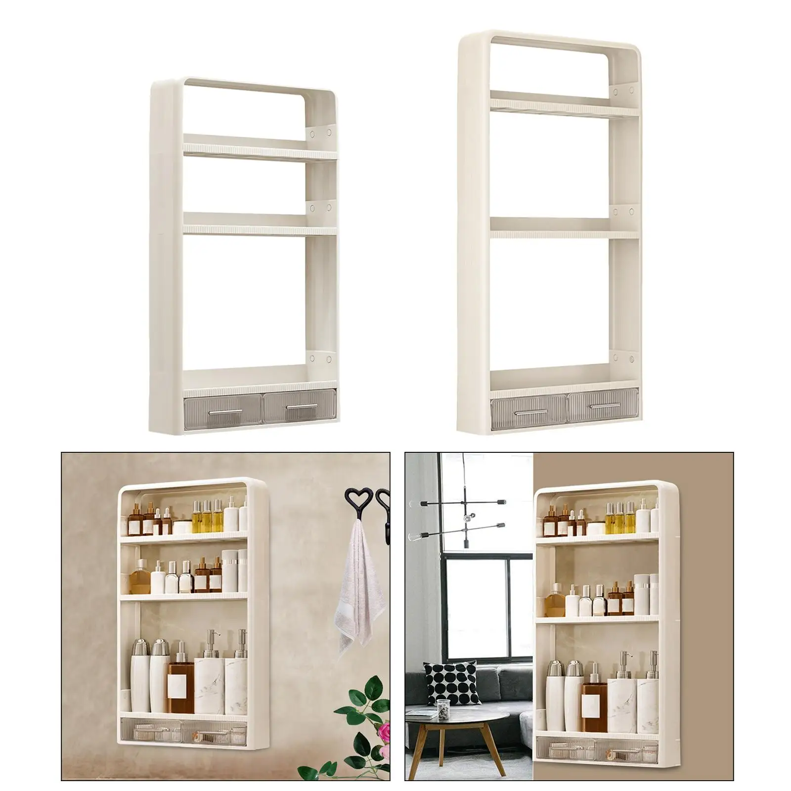 Shower Rack Makeup Wall Shelf with Drawers Toilet Shelf Organizer Wall Floating Shelves for Bedroom Kitchen Hotel Bathroom