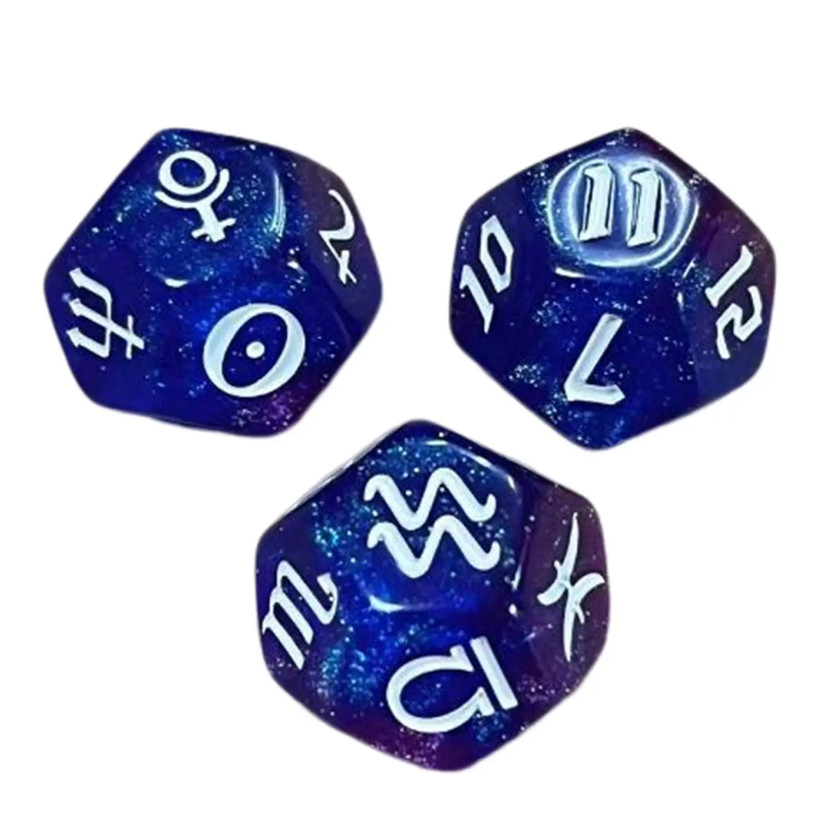 3 Pieces Polyhedral Dice Set Collection Acrylic Constellation Sign Dice for Family Gathering Gaming Accessory
