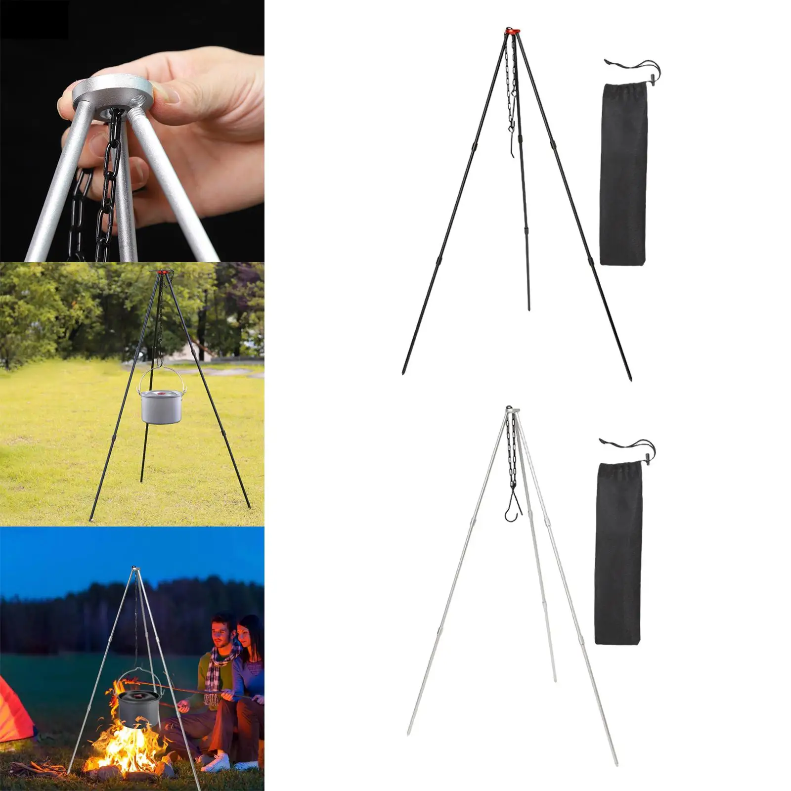 Camping Tripod For Hang Pot Outdoor Campfire Cookware Picnic Cooking Grill