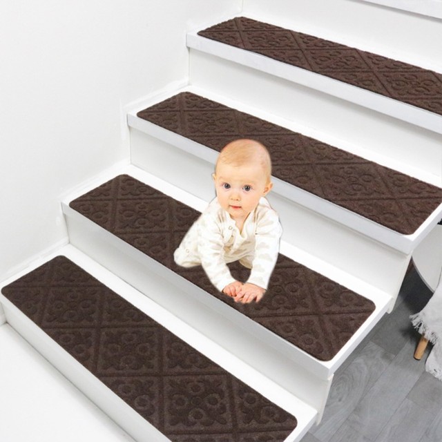 7Pcs/Set 76x21cm Solid Color Stair Treads Plush Carpet Self-Adhesive  Non-Slip Backing Removable Washable Step Rugs Runners Pad - AliExpress