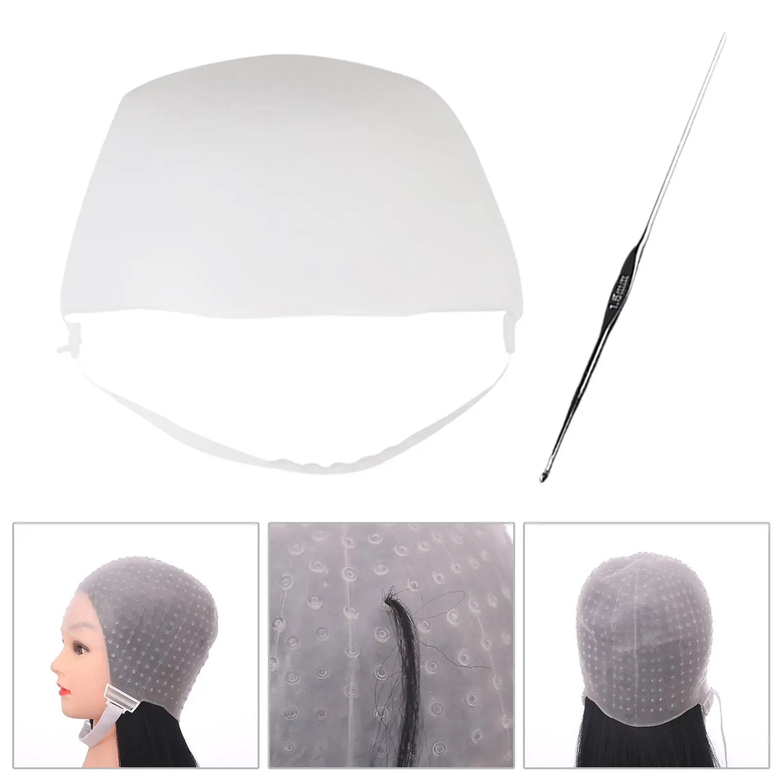 Silicone Hair Coloring Highlighting Hat with Needle White Binding Band Hair Dye Hat for Barber Salon Hair Styling Tools Women