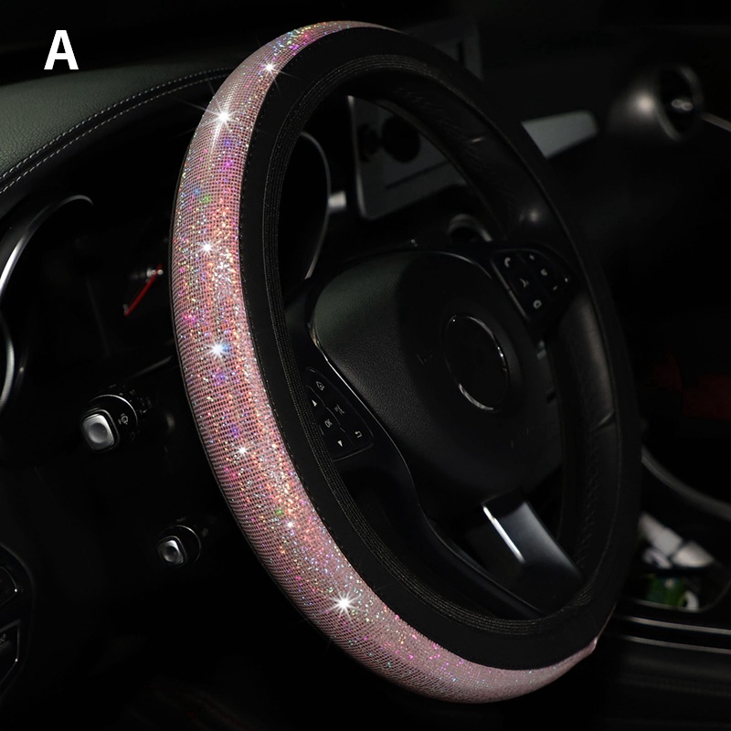 37/38mm Universal Car Steering Wheel Cover PU Leather Rhinestones Imitation diamond Case Auto Interior Decor Styling