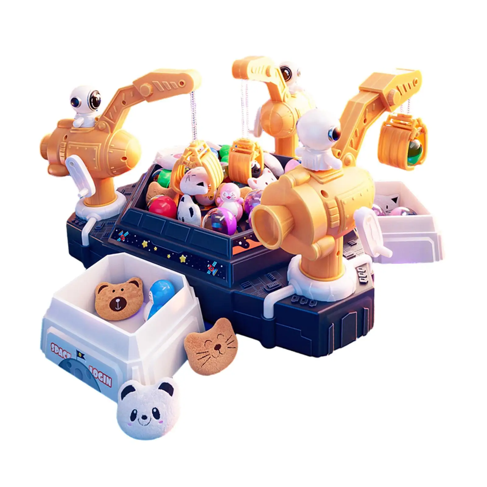Electronic Small Toys with 4 Mini Plush Dolls Capsules Mini Claw Machine Candy Dispenser Toys for Aged 3-12 Home Kids Girls Boys