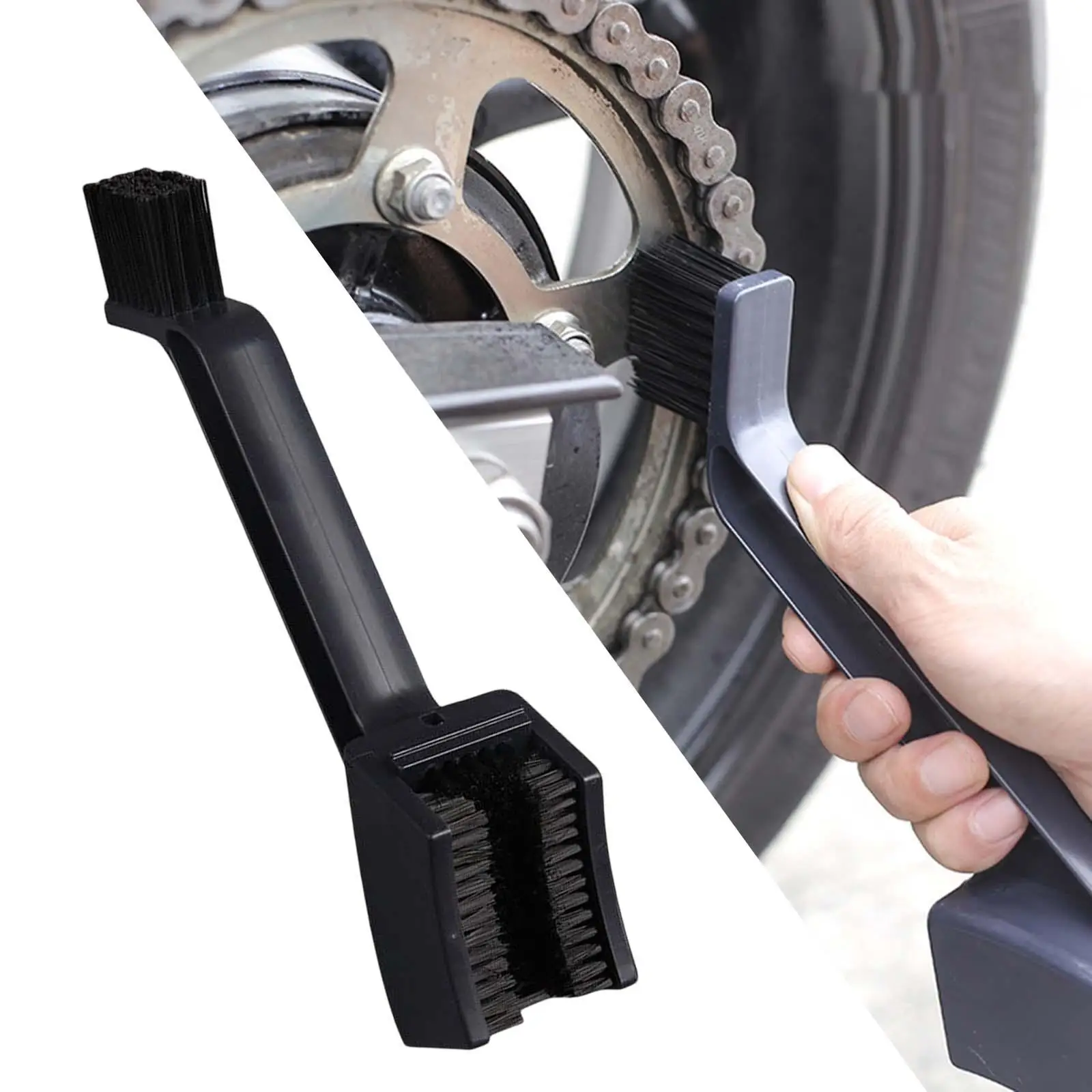 Motorcycle Bike Chain Cleaner Dual Heads Durable  Tool Motorbike Cleaning Brush