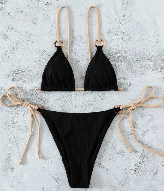 SheIn Women's 2 Piece Colorblock Micro Bikini Set Thong String Swimsuit  Chain Bathing Suit
