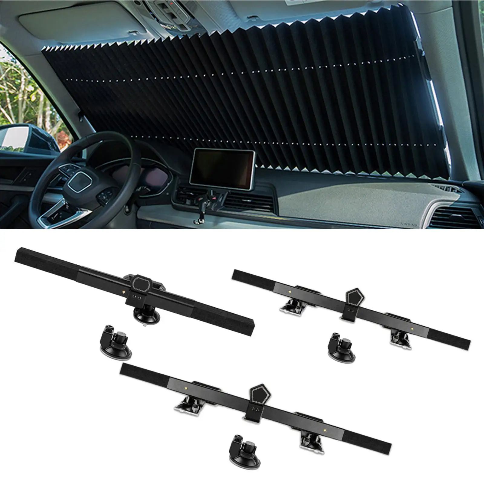 Upgrade Car Retractable Windshield Sun Shades Sun Visor Curtain Durable Adjustable for Car Truck Camping Automotive Vehicle