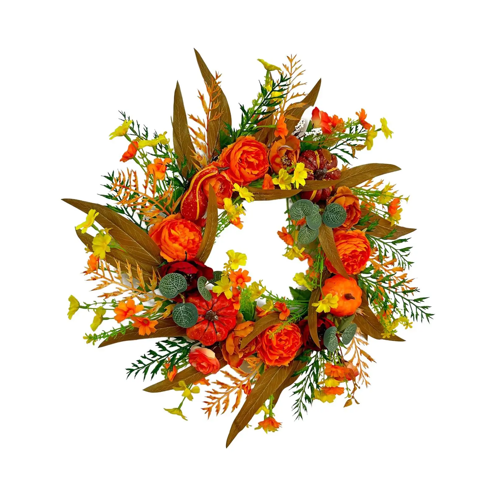 Fall Peony and Pumpkin Wreath 17.72inch Fall Wreath for Indoor Outdoor Décor