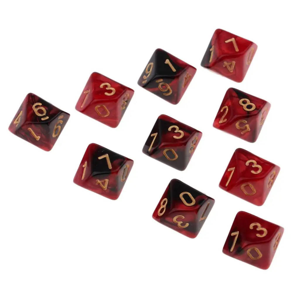 10pcs Ancient 10 Sided Dice D10 16mm Dices for Dungeons D&D RPG Board Games & Math Supply