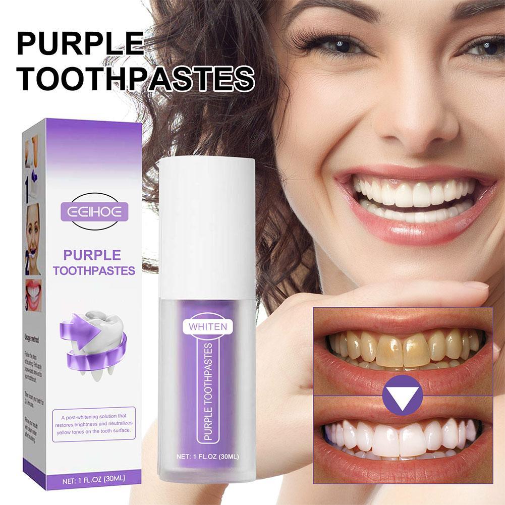 Best of 30ML Teeth Whitening Purple Toothpaste V34 Colour Mousse Dental Care For Teeth White Brightening Tooth Care Reduce Yellowing Reviews & Tips